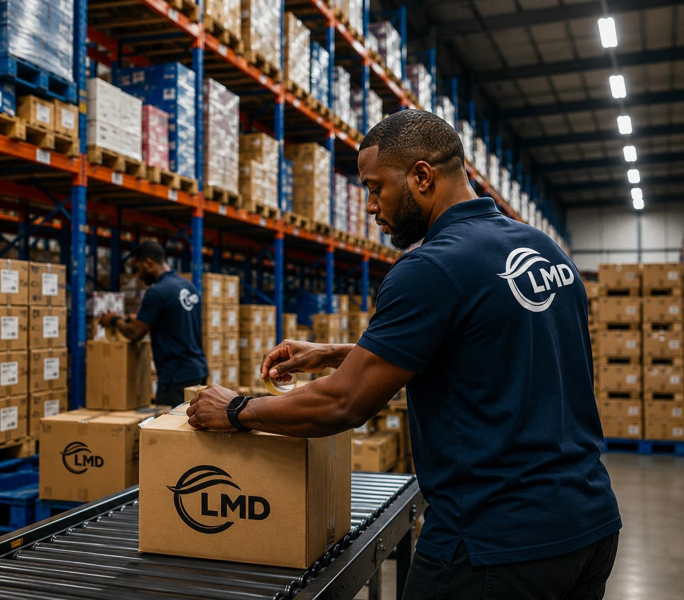 LMD team member packing an order in the warehouse